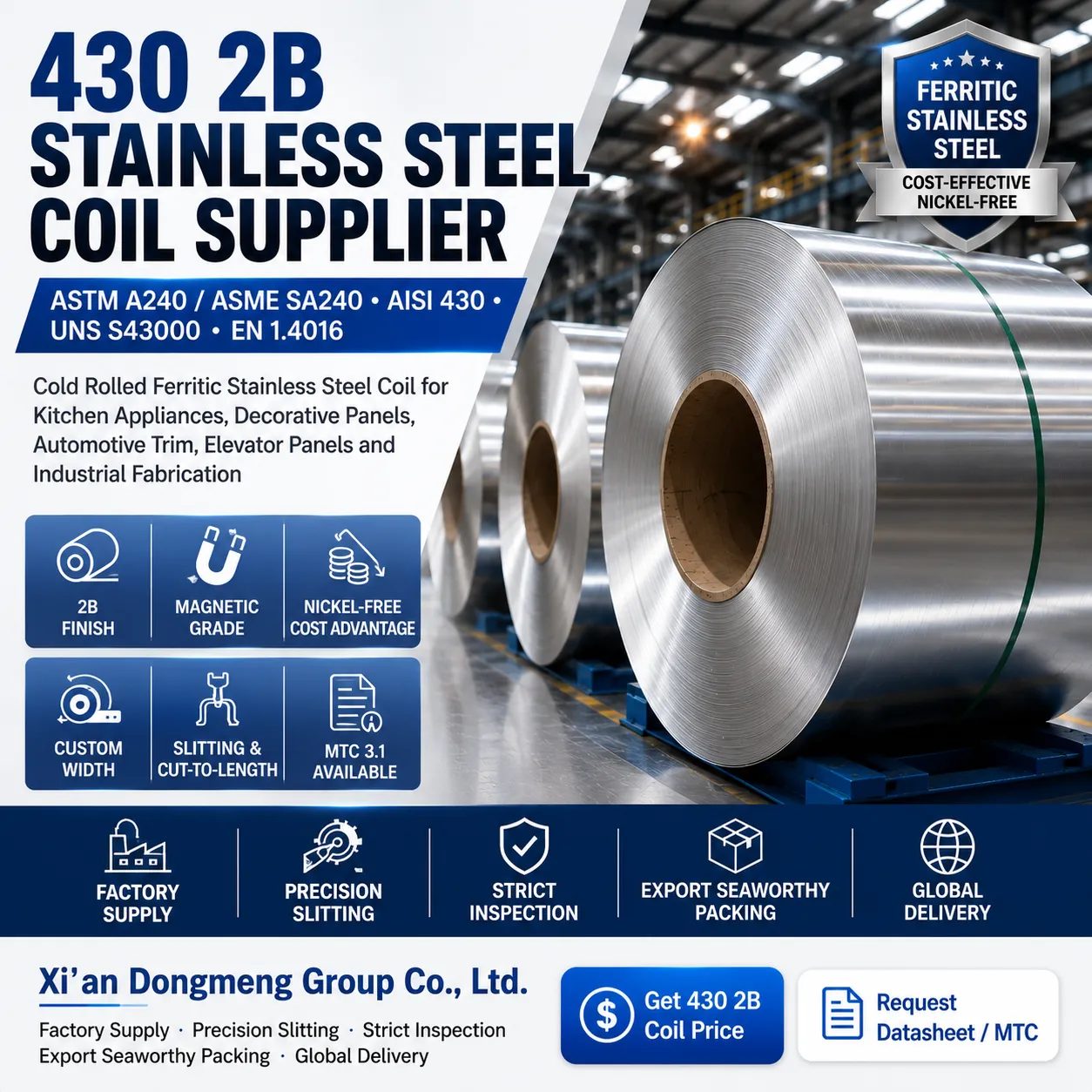 430 2B Stainless Steel Coil Supplier | ASTM A240 UNS S43000 Cold Rolled Coil