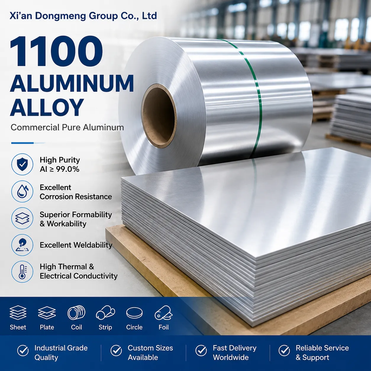 1100 Aluminum Alloy Supplier | Commercial Pure Aluminum Sheet, Plate, Coil & Industrial Aluminum Solutions