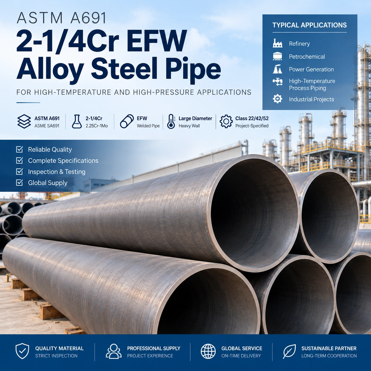 ASTM A691 2-1/4Cr EFW Alloy Steel Pipe