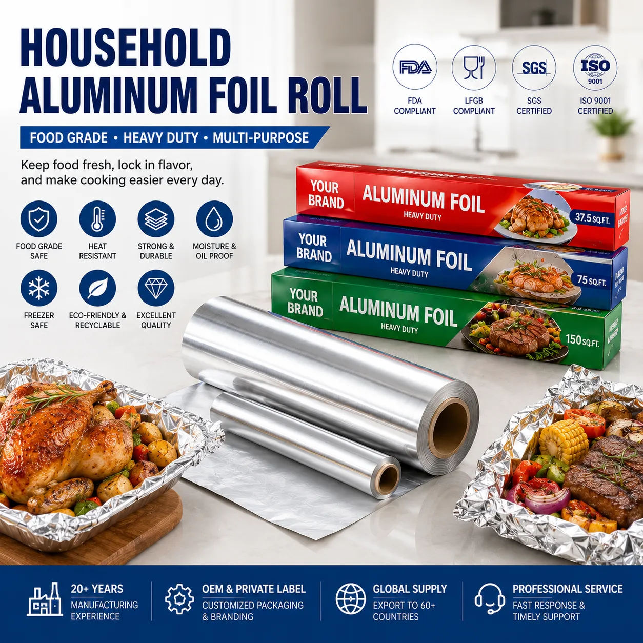 Household Aluminum Foil Roll Manufacturer | Food Grade Kitchen & Catering Aluminum Foil Supplier