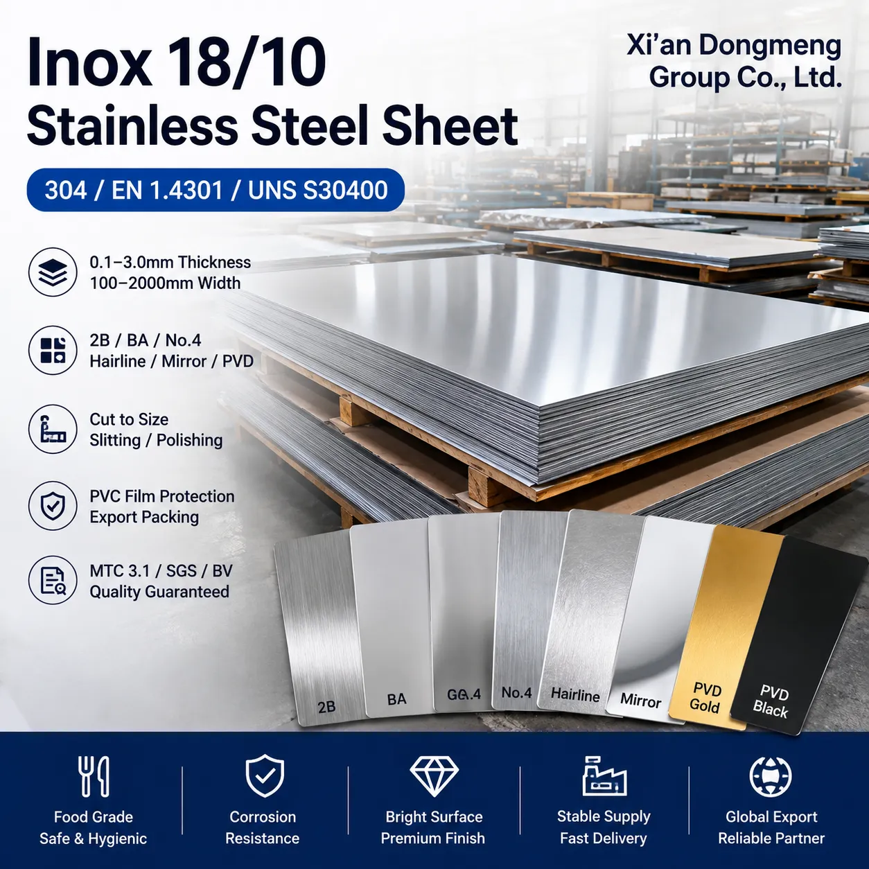 Inox 18/10 Stainless Steel Sheet Supplier | 304 / EN 1.4301 Stainless Steel Plate