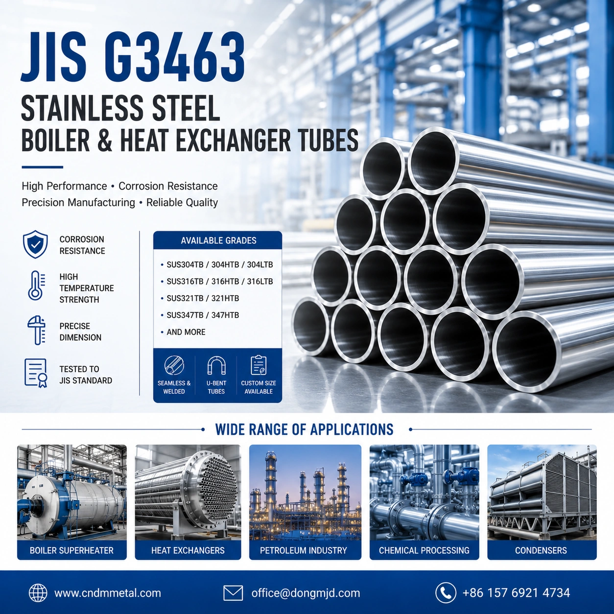 JIS G3463 Stainless Steel Boiler & Heat Exchanger Tubes