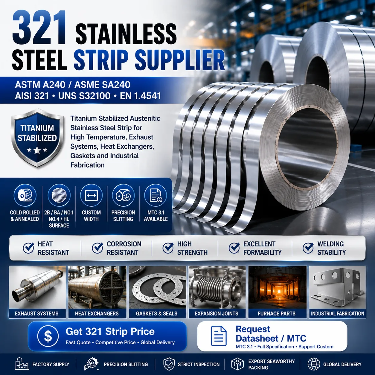 321 Stainless Steel Strip Supplier | ASTM A240 UNS S32100 Heat Resistant Strip