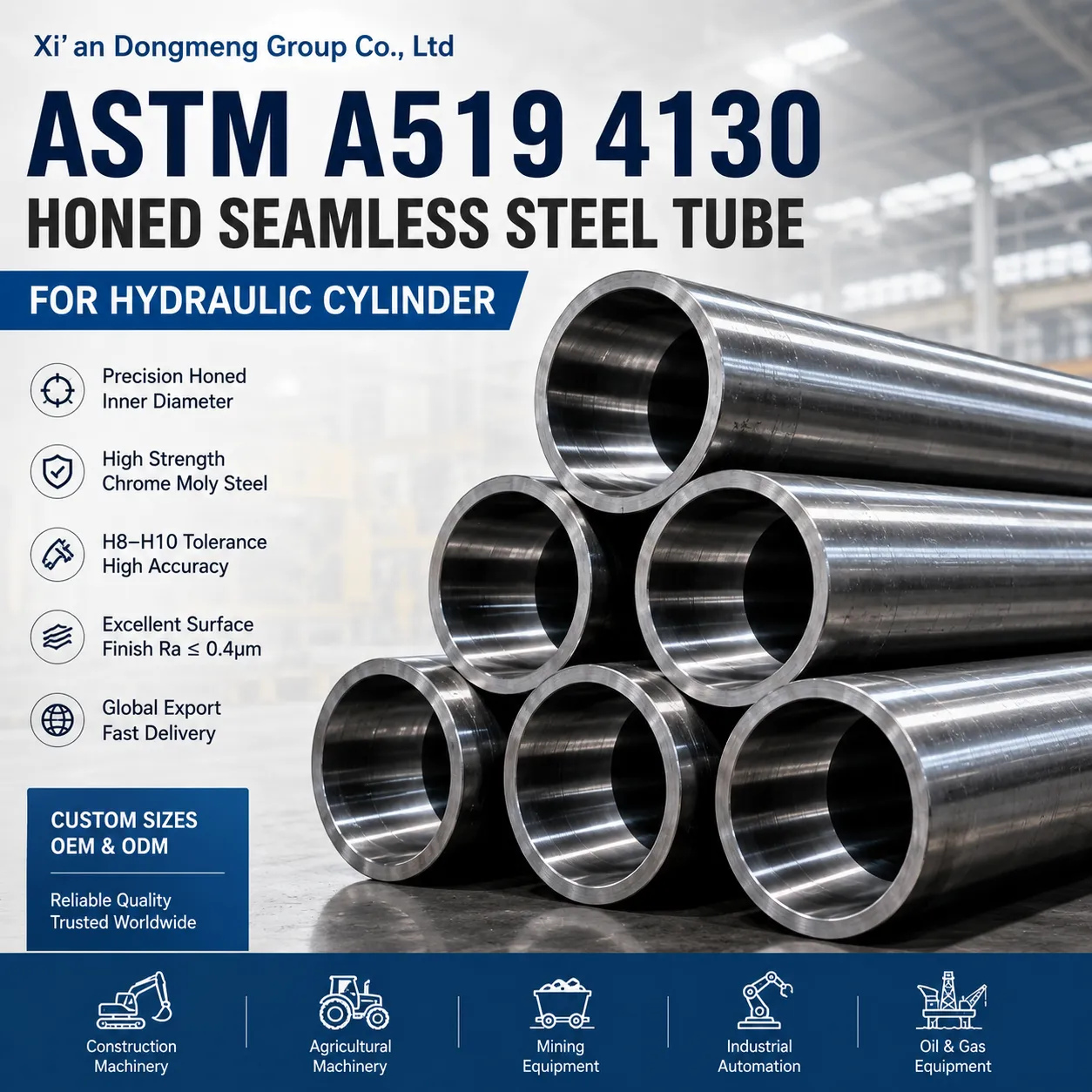 ASTM A519 4130 Honed Seamless Steel Tube for Hydraulic Cylinder | 4130 Chrome Moly Honed Tube Manufacturer & Supplier