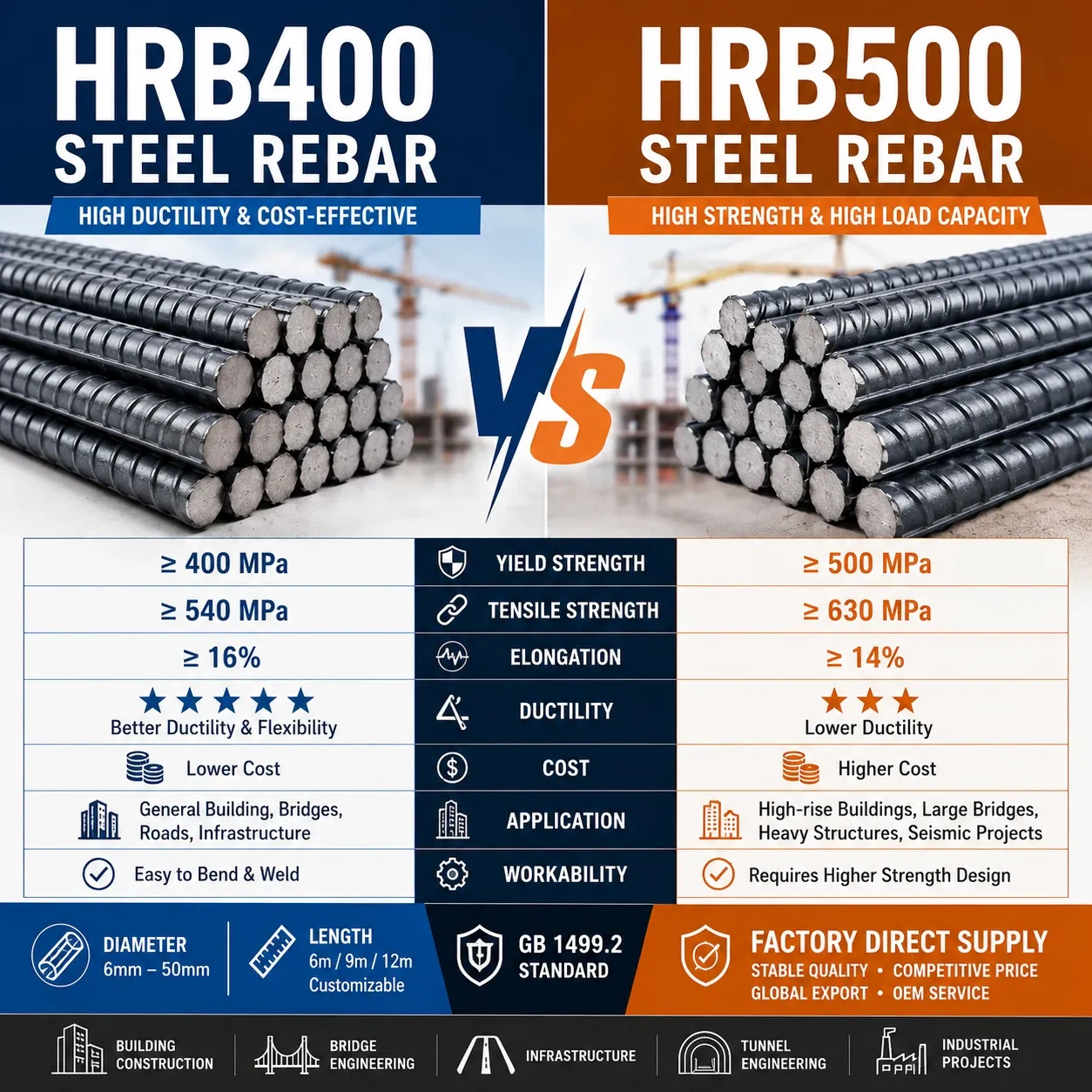 HRB400 vs HRB500 Steel Rebar