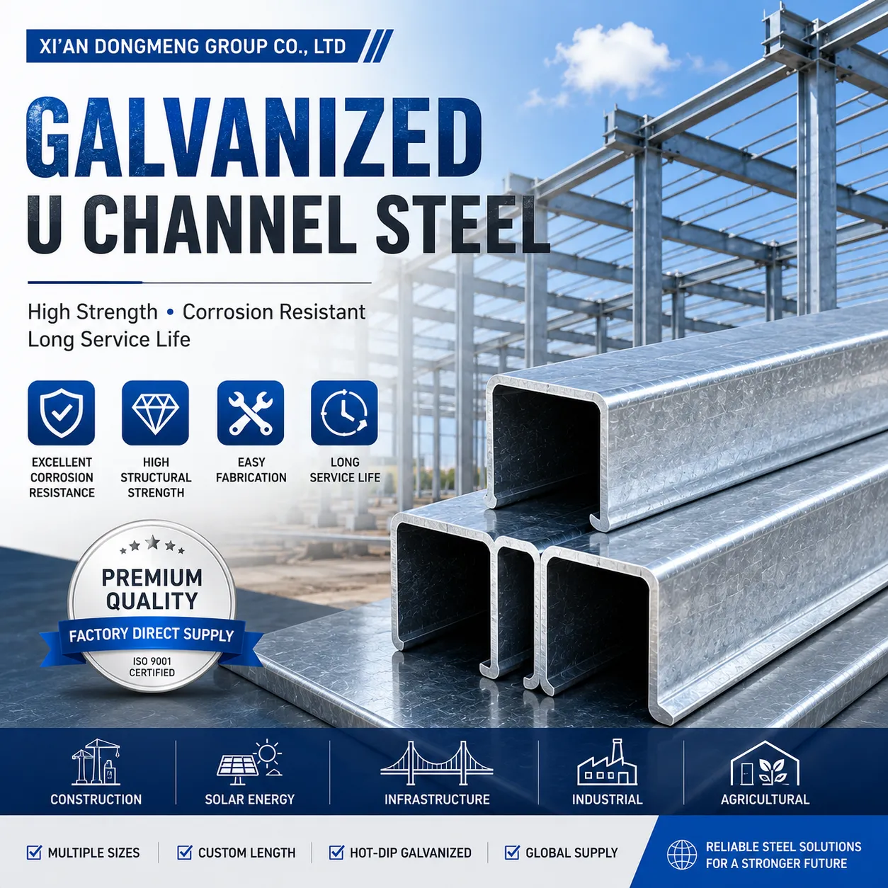 Galvanized U Channel Steel Supplier | Hot Dip & Pre-Galvanized U Channel Manufacturer