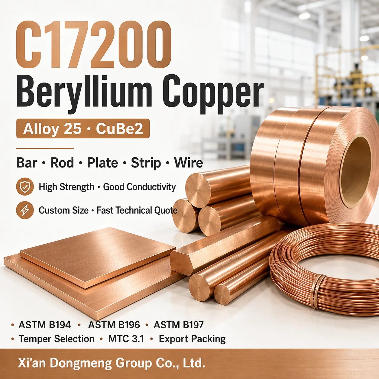 C17200 Beryllium Copper Alloy 25 Supplier | CuBe2