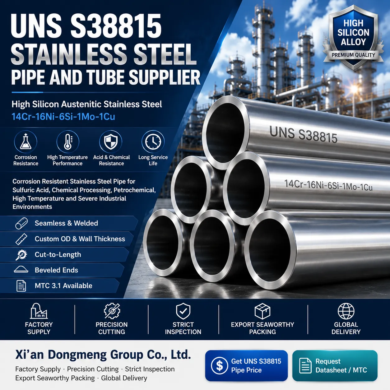 UNS S38815 Stainless Steel Pipe and Tube | High Silicon Austenitic Stainless Steel Supplier